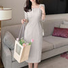 Elegant Women Slim Knee-length Dress Square Neck 3/4 Sleeve Seamed Party Vestidos Casual Commute Solid Short Robe