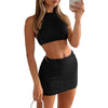 hirigin Women 2pc Outfits Sleeveless Bodycon Knit Mini Skirt Set Slim Fit Crop Camis Short Dress Sets Summer Streetwear