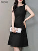 ZANZEA Sexy Boat Neck Sleeveless Dress Women Textured Fabric Tank Sundress Elegant Waisted Party Vestidos 2024 Summer Short Robe