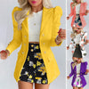 1 Set Blazer Skirt Simple Spring Summer Formal Suit Set Turndown Collar Blazer Printed Skirt for Daily Wear