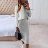 1 Set Elegant Bodycon Skirt Suit Temperament Bodycon Skirt Set Regular Sleeve Warm Contrast Color High Waist Skirt Suit