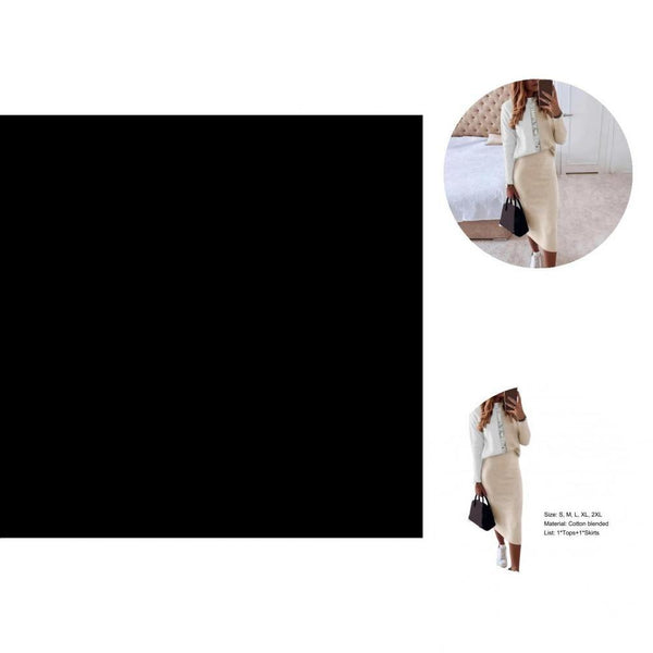 1 Set Elegant Bodycon Skirt Suit Temperament Bodycon Skirt Set Regular Sleeve Warm Contrast Color High Waist Skirt Suit