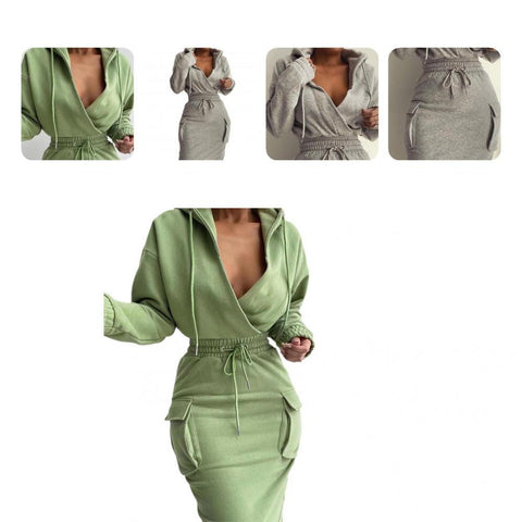 1 Set Elegant Ladies Solid Color Pure Color Hoodie Hip Wrap Skirt for Daily Wear Skirt Suit Women Blouse Skirt