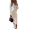1 Set Women Blouse Skirt  Color Block   Bodycon Skirt Suit Contrast Color High Waist Skirt Suit