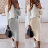 1 Set Women Blouse Skirt  Color Block   Bodycon Skirt Suit Contrast Color High Waist Skirt Suit