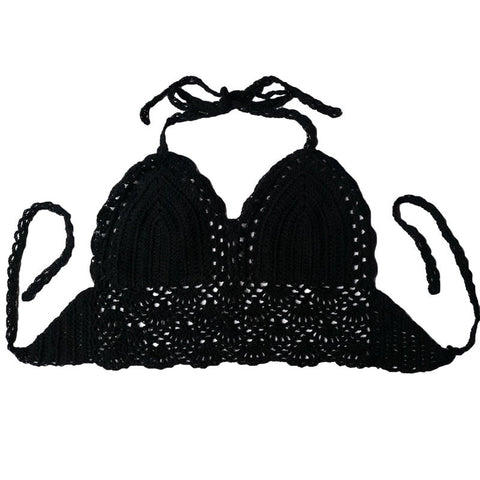 1 X Women Lady Sunmmer Beach Crochet Lace Bralette Knitted Bra Boho Beach Bikini Halter Cami Tank Crop Top