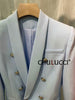 !!! 10.110  BLUE Silver Embossed Button Double-breasted Long blazer SHAWL COLLAR Street wear