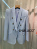 !!! 10.110  BLUE Silver Embossed Button Double-breasted Long blazer SHAWL COLLAR Street wear