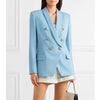 !!! 10.110  BLUE Silver Embossed Button Double-breasted Long blazer SHAWL COLLAR Street wear