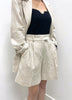 100% Linen Office Lady Suit Notched Double Pockets Blazer + Wide Leg Pants Set