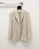 100% Linen Office Lady Suit Notched Double Pockets Blazer + Wide Leg Pants Set