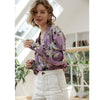 100% Silk Blouse Women Shirt Vintage Style Flower Printed Long Sleeves Loose V Neck Graceful Style Fashion