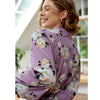 100% Silk Blouse Women Shirt Vintage Style Flower Printed Long Sleeves Loose V Neck Graceful Style Fashion
