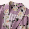 100% Silk Blouse Women Shirt Vintage Style Flower Printed Long Sleeves Loose V Neck Graceful Style Fashion