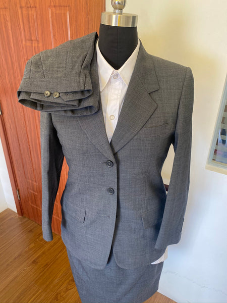 100% Wool Classic Grey Female Business Pants Skirt Blazer Suits Uniform Formal Office Jacket Set Women OL 3 Three Pieces Suits