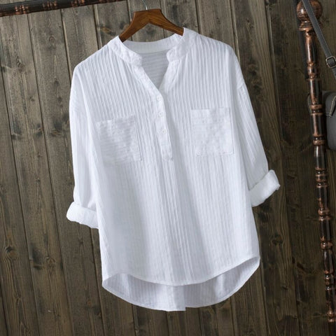 100% cotton white blouse women shirt 2023 spring summer elegant V-Neck ladies tops haut femme blusa womens tops and blouses