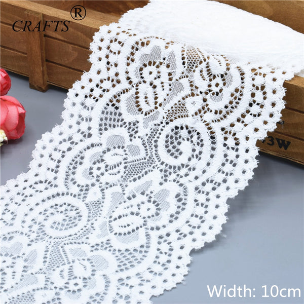 10cm wide beautiful milky white and black stretch lace ribbon 2-5 yards decorative DIY sewing underwear dress