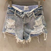 110203 Summer Classic Letter Print Brand  Design Feeling of Burr High Waist Versatile Casual Denim Shorts  A2