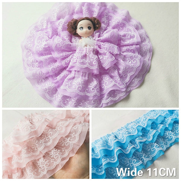 11CM Wide Three Layers 3d Pleated Chiffon Fabric Lace Ruffle Collar Trim Embroidery Ribbon DIY Wedding Dress Sewing Supplies