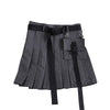 1207 pocket pleated skirt short skirt dark black women's high waist punk Japanese work dress belt skirt fashion