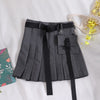 1207 pocket pleated skirt short skirt dark black women's high waist punk Japanese work dress belt skirt fashion