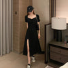 1276 early spring small black skirt seaside holiday beach skirt women's super fairy Sanya long skirt split black dress