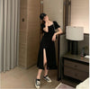 1276 early spring small black skirt seaside holiday beach skirt women's super fairy Sanya long skirt split black dress