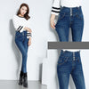 135 High Waist Pencil Jeans Women Spring Autumn Elastic Slim Button Thin Chic V Drilling Casual Washed Denim Pants