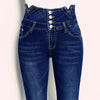 135 High Waist Pencil Jeans Women Spring Autumn Elastic Slim Button Thin Chic V Drilling Casual Washed Denim Pants