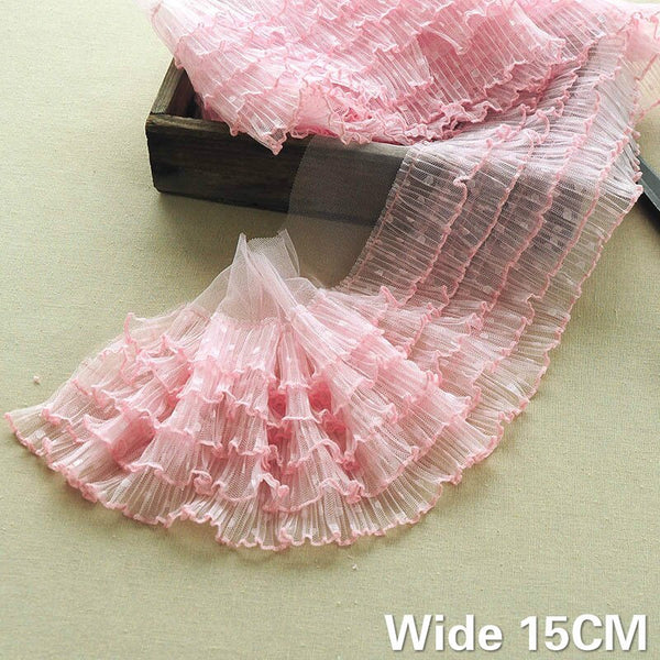 15CM Wide  Five-layer Polka-dot 3d Guipure Voile Lace Fabric Ribbon Ruffle Trim Wedding Dress Fluffy Skirts Sewing Supply