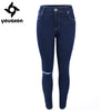 1883 Women`s Single Knee Ripped Dark Blue High Waisted Skinny Denim Jean Pants For Women Jeans