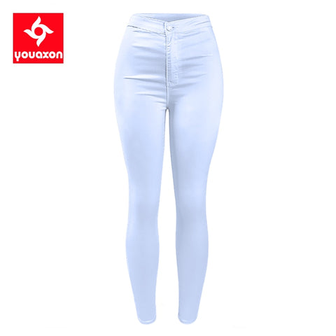 1888 Youaxon Women`s High Waist White Basic Casual Stretch Skinny Denim Jean Pants Trousers Jeans For Women