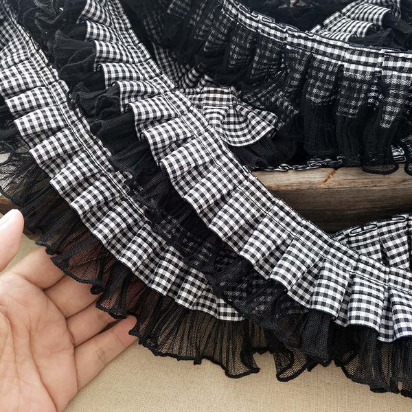 1M Pleated Plaid Elastic Lace Fabric 6cm Guipure Lace Ribbon Trim For Dresses Sewing Decoration Craft Supplies encaje blanco K43