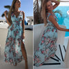 1PC Elegant Beach Dresses Womens Boho Floral Long Maxi Dress Summer Beach Evening Party Sleeveless Veck Sky Blue Sundress
