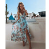 1PC Elegant Beach Dresses Womens Boho Floral Long Maxi Dress Summer Beach Evening Party Sleeveless Veck Sky Blue Sundress