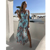 1PC Elegant Beach Dresses Womens Boho Floral Long Maxi Dress Summer Beach Evening Party Sleeveless Veck Sky Blue Sundress