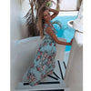 1PC Elegant Beach Dresses Womens Boho Floral Long Maxi Dress Summer Beach Evening Party Sleeveless Veck Sky Blue Sundress