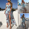 1PC Elegant Beach Dresses Womens Boho Floral Long Maxi Dress Summer Beach Evening Party Sleeveless Veck Sky Blue Sundress