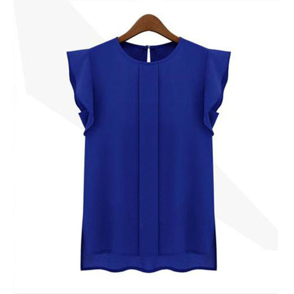 1PC Womens Casual Loose Chiffon Short Tulip Sleeve Elegant Blouse Shirt Tops 2022 New Clothes