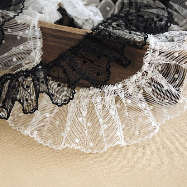 1Yard Pleated Lace Fabric Wide 6cm Dot Lace Trim Applique Collar Ribbon Sewing Guipure Crafts Mesh Laces For Dress dentelle VG17