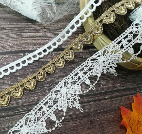 1Yards Embroidery Ribbon Applique Lace Fabric White Lace Guipure Gold Lace Fabric Materials Wedding Dresses ruban dentelle LE31