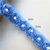 2 Meters 5cm Chiffon Pearl 3D Rose Flower Lace Edge Trim Ribbon Embroidered Applique Sewing Craft Crochet Wedding Dress Clothes