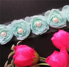 2 Meters 5cm Chiffon Pearl 3D Rose Flower Lace Edge Trim Ribbon Embroidered Applique Sewing Craft Crochet Wedding Dress Clothes