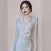 2 Pcs Autumn Women Tweed Single Breasted Blazer White Tassels Coats Slim Cut Skirt Women's Sexy Party Suits With Skirts SY277