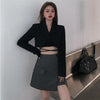 2 Pcs/Set Chic Autumn Blazer Skirt Suit Short Pattern Thermal Outwear High Waist  Autumn Blazer Skirt Suit