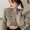 2 Pcs/Set Trendy Women Coat Skirt Set  Lace Up Crops Spring Blazer Skirt Suit  High Waist  Autumn Blazer Skirt Suit