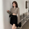 2 Pcs/Set Women Coat Skirt Set  Chic High Waist  Autumn Blazer Skirt Suit  Strap Lady Fall Coat Skirt Set