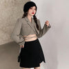 2 Pcs/Set Women Coat Skirt Set  Chic High Waist  Autumn Blazer Skirt Suit  Strap Lady Fall Coat Skirt Set