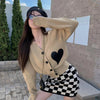 2 Pcs Spring Knitted V Neck Cardigans Hearts Appliques Sweaters Tops Women Knitting Plaid Skirt Suit Slim Clothing Set NS295