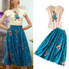 2 Pcs Summer Women 3D Cartoon Print Slim Tees Blouses T-shirt Tees Nice Preppy Ladies Long Skirts Suit Set Party Twinset NS212